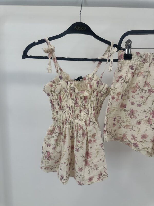 Set me Bluzë Shirita dhe Pantallona të Shkurtra me Lule - Figura 3