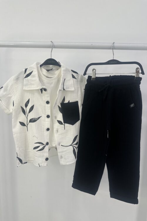 Set Veror Chic për Djem: Këmishë me Gjethe & Pantallona Sportive