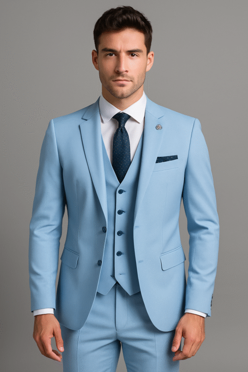 Kostum Veror Slim Fit – Ngjyrë Qielli me Jelek
