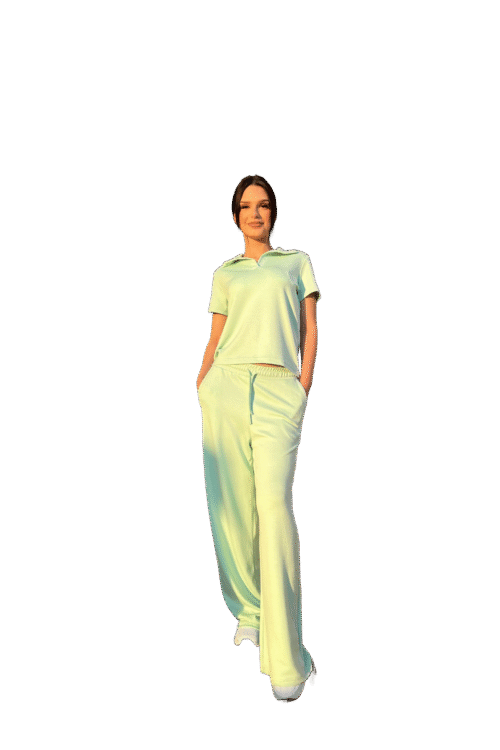 Set “Lounge” Jeshil i Hapur/Mente: Dupe Polo T-shirt dhe Pantallona të Gjëra Komode