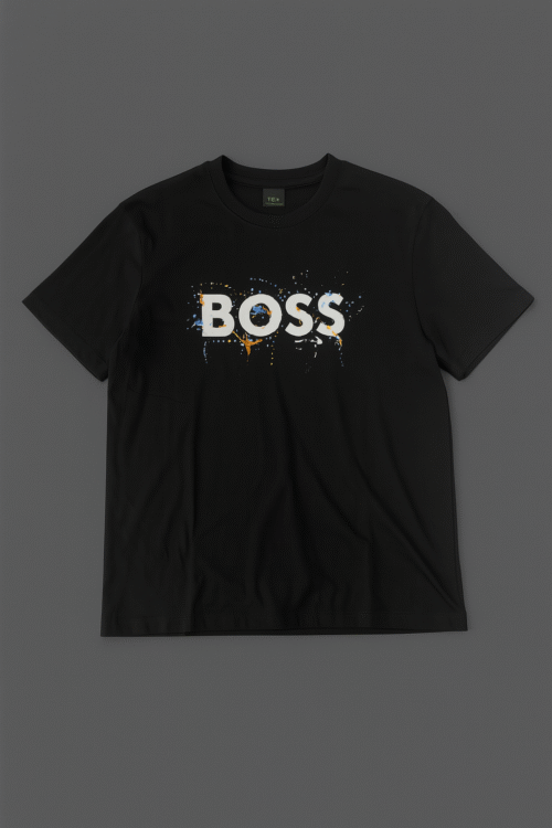 Bluze e zezë BOSS me splash ngjyrash