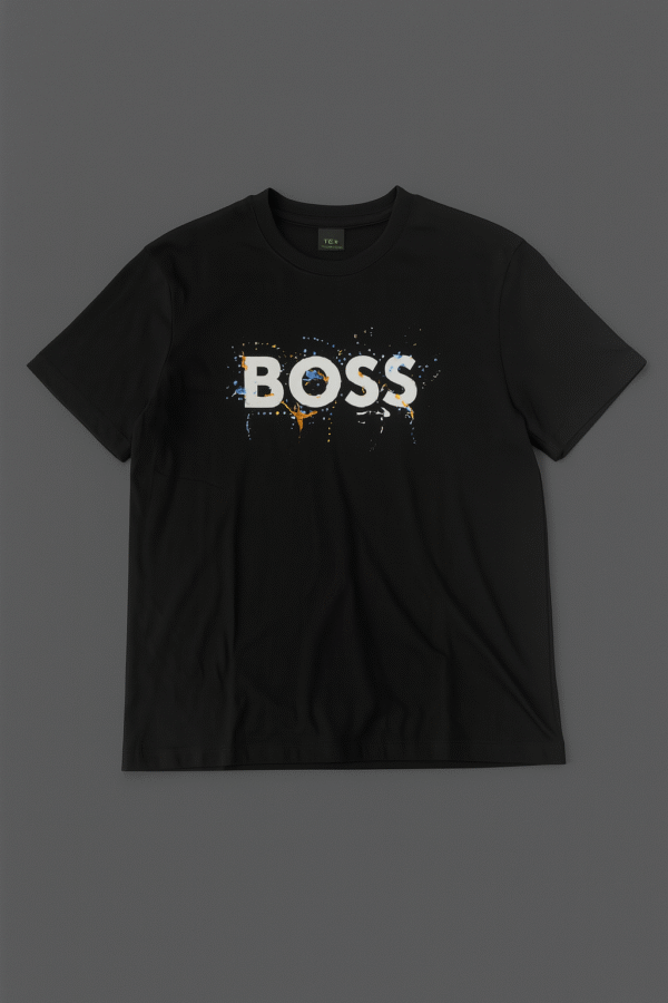 Bluze e zezë BOSS me splash ngjyrash