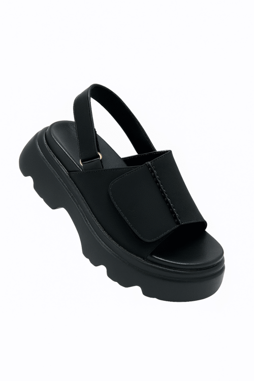 Sandale të Zeza “Chunky” me Platformë dhe Rrip Velcro