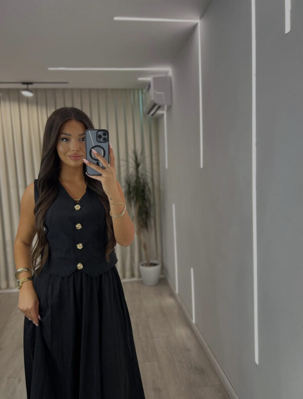 Set Klasik i Zi "Linen Look": Top Crop me Butona dhe Fund i Gjëra me Palë - Figura 2