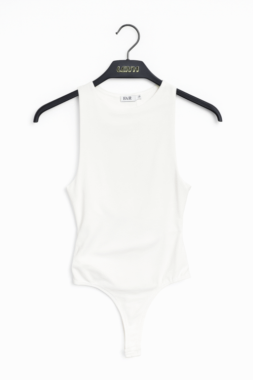 Bodysuit i Bardhë Pa Mëngë me Qafë të Lartë