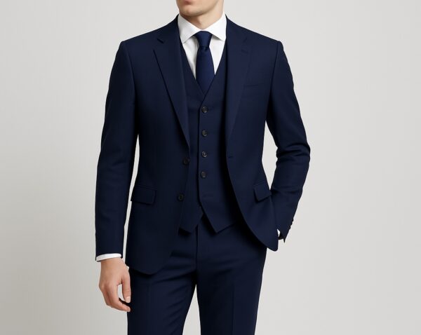 Kostum blu navy me tre pjesë (xhaketë, jelek, pantallona) - Image 2