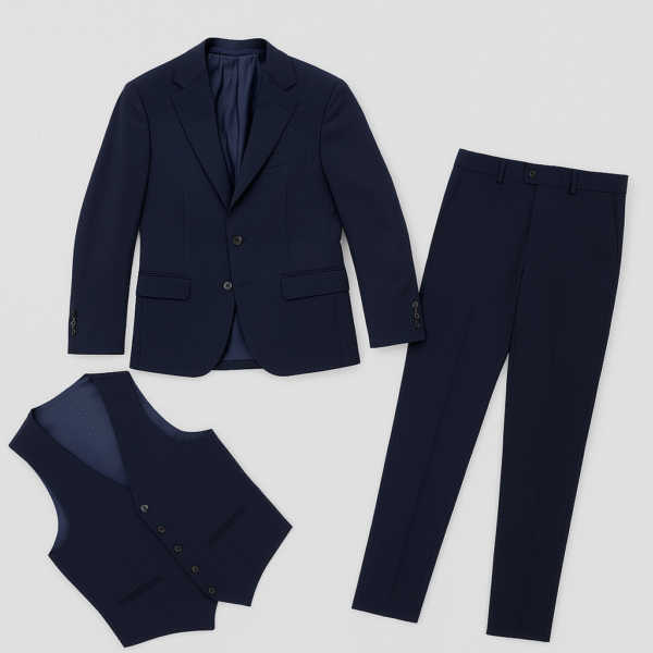 Kostum blu navy me tre pjesë (xhaketë, jelek, pantallona) - Image 3