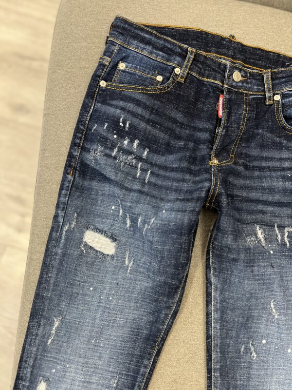 Farmerka Dsquared2 Blu të Errëta me Efekt të Vjetëruar dhe Detaje të Shkatërruara - Image 4
