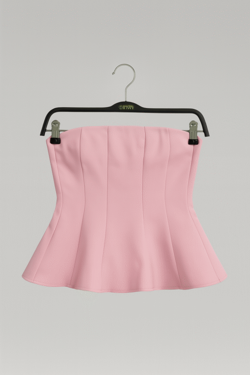 Top Peplum rozë pastel pa rripa (strapless)