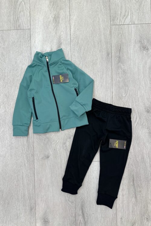 Set Sportiv Elegante për Fëmijë – Xhup Jeshil i Lehtë dhe Pantallona Të Zeza