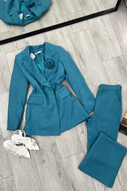 Kostum Elegant Blu Petrol me Detaje Lule