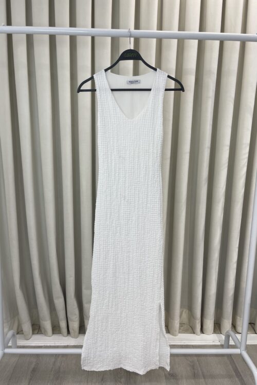 Fustan i Gjatë i Thjeshtë i Bardhë me V-Neck