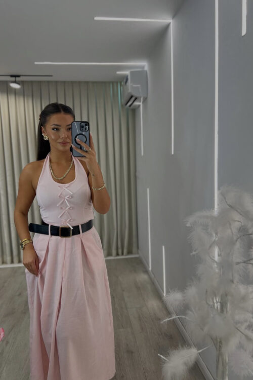 Maica Halter Rozë me Lidhje Korseti