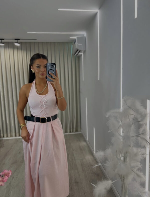 Maica Halter Rozë me Lidhje Korseti