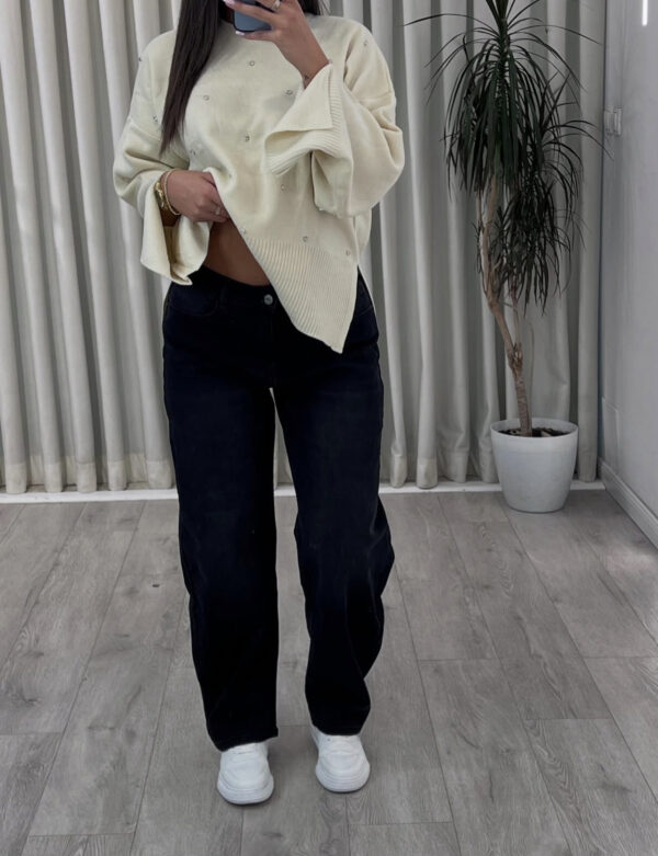 Farmerka 'straight leg' të zinj me bel të lartë