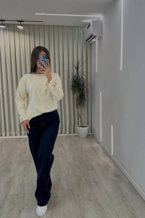 Farmerka ‘straight leg’ blu të errët me qepje kontrasti