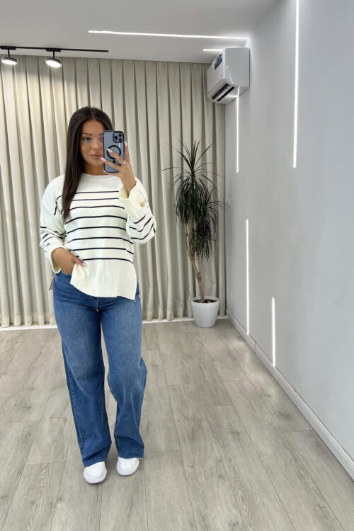 Farmerka ‘wide leg’ blu me bel të lartë