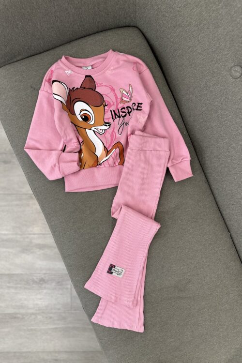 Komplet pambuku Bambi me bluzë rozë dhe tuta me pala