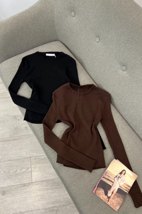 Bluza Bazë Triko Rib – Esenciale me Mëngë të Gjata në Kontrast