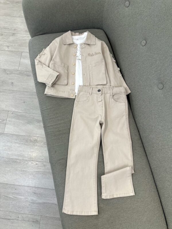 Komplet Xhaketë & Pantallona Beige Stili 'Chic Casual'