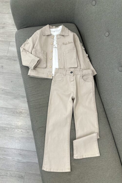 Komplet Xhaketë & Pantallona Beige Stili ‘Chic Casual’