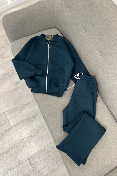 Kostum Sportiv (Tuta) Oversize në Ngjyrë Blu Petroli/Jeshile E Zezë