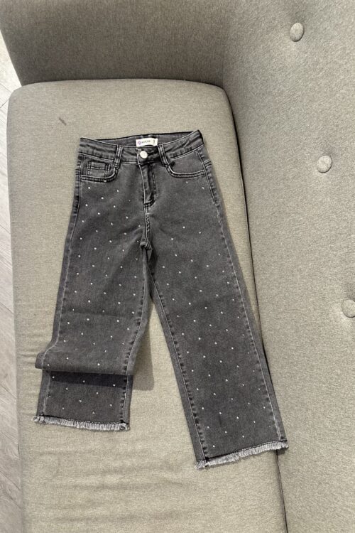 Xhinse gri ‘cropped’ me detaje me shkëlqim dhe fund të qepur