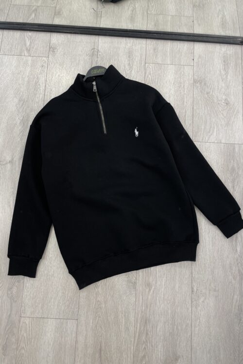 Triko e zezë quarter-zip stil klasik dhe i rehatshëm