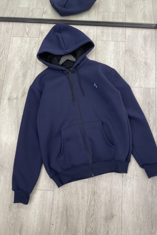 Bluzë me kapuç dhe zinxhir navy e thellë & logo