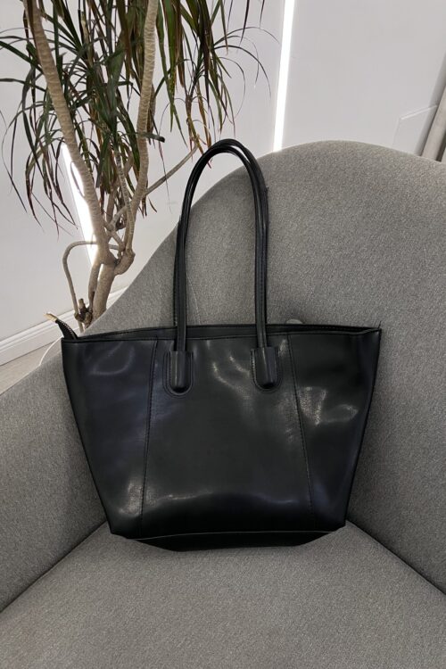 Çantë lëkure klasike e zezë, Ideale për zyrë dhe përditshmëri