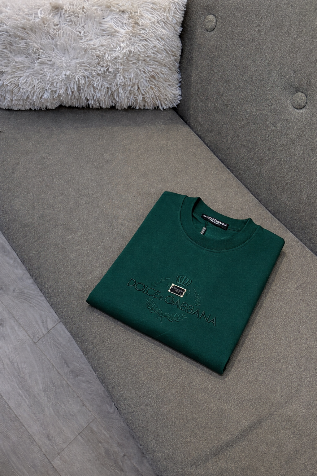 Dolce & Gabbana Sweatshirt/Bluzë (Crewneck) Ngjyrë Jeshile Smeraldi me Logo Kurorë dhe Qëndisje - L - Jeshile