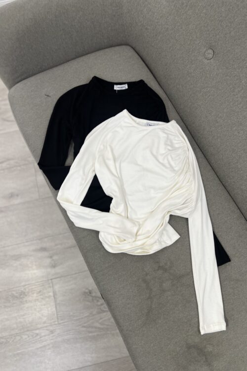 Bluzë Elegante me Rrudha – L – E bardhe