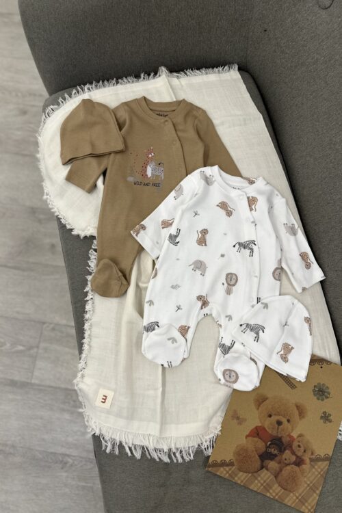 Set 3-Pjesësh “Aventura e Vogël” – Stil dhe Rehati për Bebat – 0-24 muaj – E bardhe